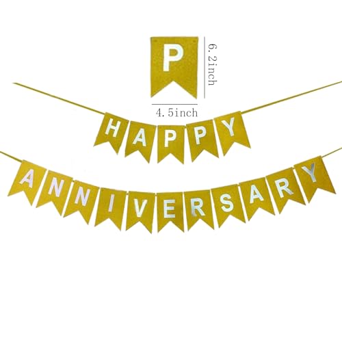 Image of Happy Anniversary Banner Gold Glitter Banner for Anniversary Party Birthday Wedding Decorations