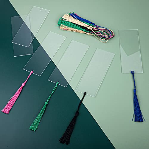 50 Pcs Blank Acrylic Bookmarks With 50 Pcs Colorful Tassels Clear Acrylic Craft Bookmark Unfinished Rectangle Hanging Tag Ornaments For Notebook Diy Sublimation Projects Present Tags Party Decor #TOP6