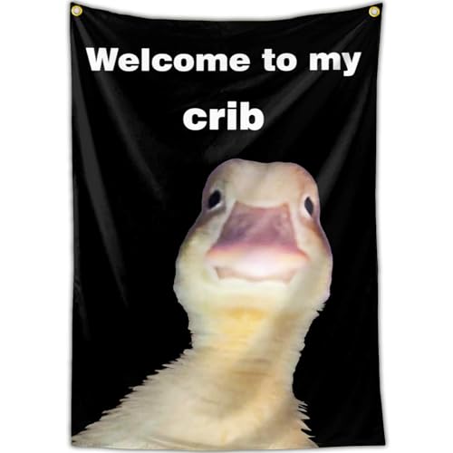 Cuiliqun Welcome to My Crib Duck Flag 3x5 Ft Funny Tapestry Flags for Bedroom Room Guys College Dorm Cool Meme Flags Posters Banners for Room Man Cave Wall Art Posters Decor