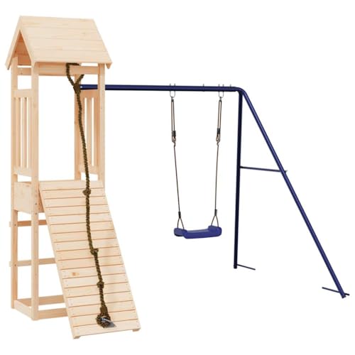 vidaXL Spielturm, Klettergerüst mit Kletterwand Schaukel, Kinder Kletterturm mit Holzdach, Spiel-Zubehör für Garten, Holz Spielplatz, Massivholz Kiefer