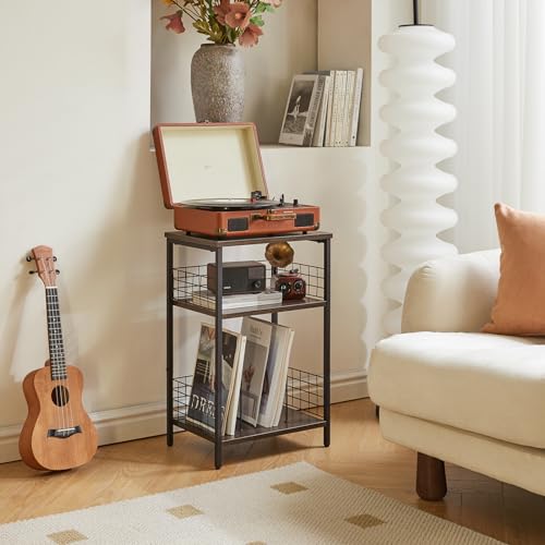 YMYNY Estantería de 3 Estantes, Mesa Auxiliar de Salón, Soporte para Tocadiscos, Muebles de Grabador, Estantería para Estudio, Dormitorio, Estilo Industrial, 40×29×62.5CM Gris HST009G - imagen 6