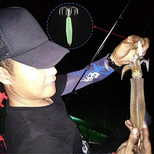 Fluorescent Squid Jig Luminous Squid Fishing Hooks Glow Squid Jigs Cuttlefish Sleeve Fishing Jigs Squid Hard Bait Octopus Lure Glow In Dark 5Pcs/8Pcs #TOP4