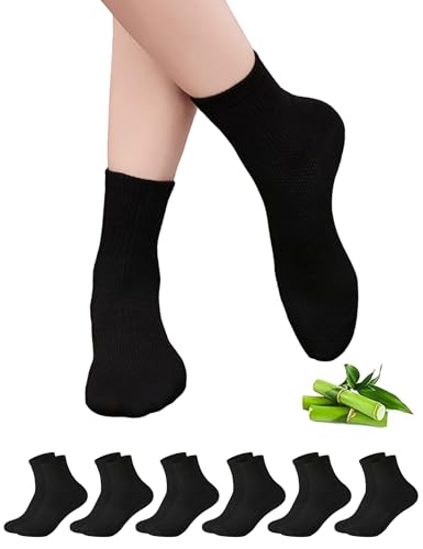 Briyat Sportsocken Damen 6 Paar Lange Strümpfe Bequem sport socken Laufsocken Frauen Damensocken Tennissocken baumwolle Geschenk Socken Schwarz 35-38