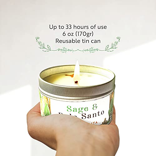 Chandelita Duftkerze Mit Ätherische Öle Naturrein aus Salbei & Palo Santo für Meditation & Reinigung – Handgemachte Duftkerzen aus Sojawachs – Vegane Kerze – Aromatherapie Candle – Chakra Kerze