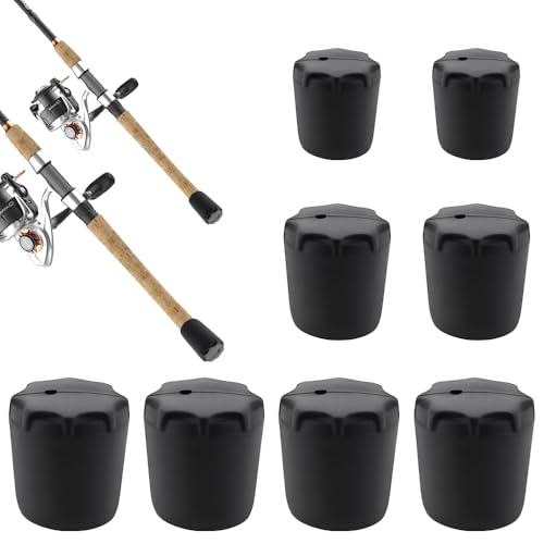 TWZKXC 8 Pcs Fishing Rod Butt Cushion, Breathable with Drain Holes Silicon Fishing Rod Butt Cap End Pole Seat Cushions Protector Pole Holder for Boat Fishing Rock Fishing, Black, 3 Size