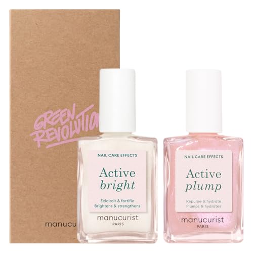 Manucurist Active Icons Duo Polish Set - Active Bright Active Plump Nail Polishes - Nail Strengthener - Brightening Polish & Care - Gifts for Women
