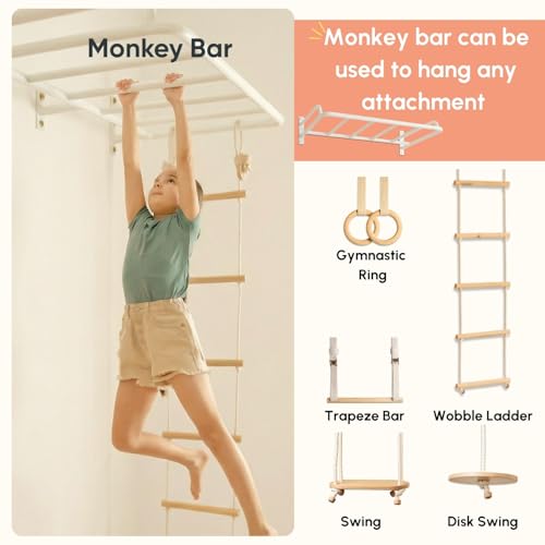 Image of Curious Cub Jungle Gym for Kids Indoor | Kids Gym Play Set | Contains Monkey Bar, Gymnastics Ring, Disk Swing, Rope Ladder for Kid to Play Indoor Fun Activity for Ages 4+ (UL3- 7 FEET)