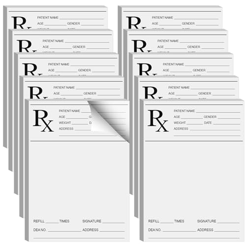 Watersay 10 Pack Prescription Pad for Doctor Pharmacist Rx Notepad