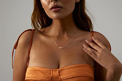 Viromy Dainty Gold Sideways Cross Necklace For Women 14K Gold Plated Simple Cross Bar Pendant Necklaces Minimalist Faith Jewelry For Girls #TOP4