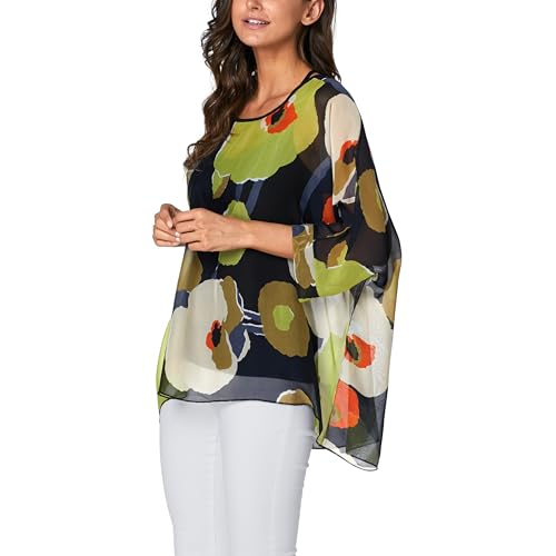FINIZO Plus Size Floral Chiffon Tunics Blouses for Women Batwing Summer Boho Shirts Beach Cover ups3
