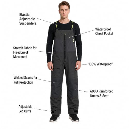 Image of Men's PRO Offshore Sailing Suit, Waterproof Jacket & Bib Pants | 3-Layer Fabric, Hi-Vis Hood, Reinforced Hips And Knees, Adjustable Suspenders, Reflective Safety Details
