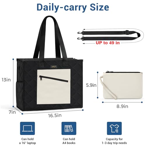 Image of IBFUN Utility Tote Bag with 24 Pockets, Large Teacher Tote for Women with Laptop Compartment, Travel Tote Bag with Zip Top