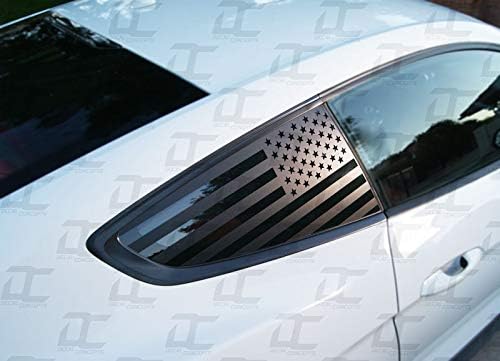 Flat Black American Flag Rear Quarter Window Accent Decal (2) (Fits Mustang 2015-2022)