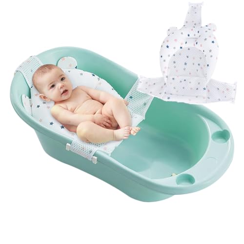 Baby Flotation Bath Cushion Infant Bath Seat Support Net Newborn Bathtub Mesh Pad with Pillow Baby Shower Lie Seat Toddler Bathing Shower Breathable Mat for 0-24 Months