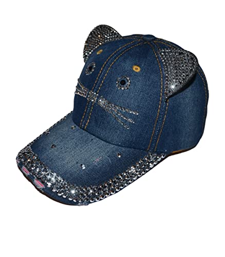 Popfizzy Blue Cat Ear Hat Bling Baseball Hat with Ears, Cat Baseball Cap with Cat Ears for Girls, Kitty Cat Hats for Women