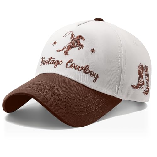 Image of JaGely Two Tone Western Cowboy /Cowgirl Trucker Hat for Women Men Gift Vintage Embroidered Country Baseball Cap
