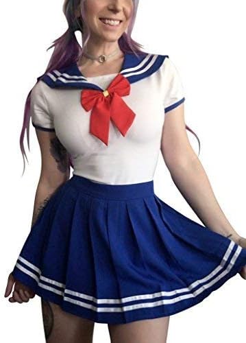 LittleforbigAdult Sailorblue Striped Cotton Spandex Pajama Skirt Set for Women Large