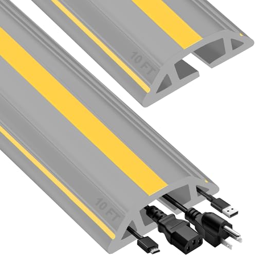 Image of MYFAMIREA 20FT Floor Cord Cover Heavy Duty Cable Cover Protector 3 Channels Extension PVC Floor Wire Cover Outdoor Cord Hider Management Cord Cover for Wire on Floor Home Outdoor (2PCS 10FT, Grey)