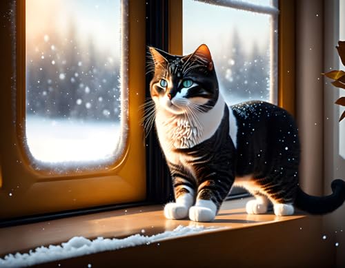 Poster sur toile SERENDIPITP jour d'hiver impression chat 58x90 cm