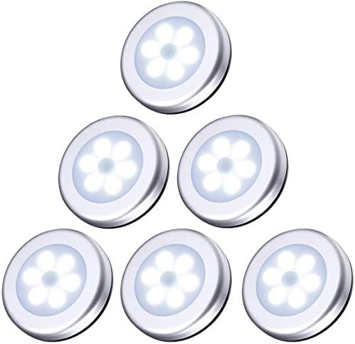 6 PackCriacr Motion Sensor Lights, 6 LED Battery Powered Cabinet Night Light, Closet Lights with Stick Pads and Magnet, for Wardrobe, Closet, Hallway, Kitchen, Stairs, Baby Room, Silver