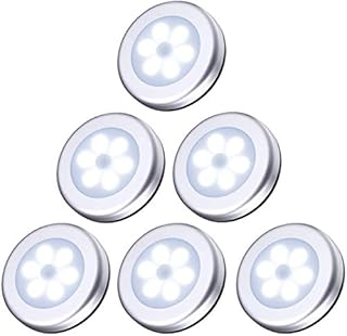6 PackCriacr Motion Sensor Lights, 6 LED Battery Powered Cabinet Night Light, Closet Lights with Stick Pads and Magnet, for Wardrobe, Closet, Hallway, Kitchen, Stairs, Baby Room, Silver