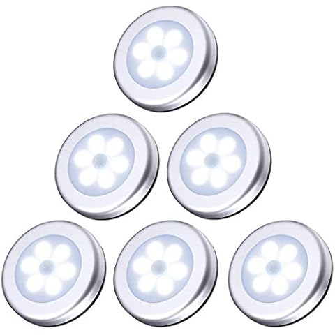Criacr 6 Pack Motion Sensor Lights, 6 LED Battery Powered Cabinet Night Light, Closet Lights with Stick Pads and Magnet, for Wardrobe, Closet, Hallway, Kitchen, Stairs, Baby Room, Silver Christmas Cover