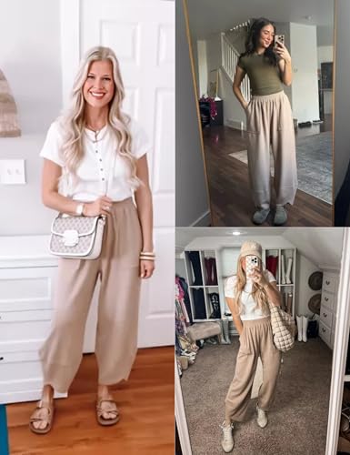 Image of Xiaoxuemeng Womens Baggy Wide Leg Pants Casual Elastic Waisted Palazzo Harem Pants with Pockets