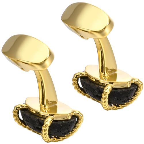 Mancuernillas de piedra lava negra para hombre y mujer miniatura 6
