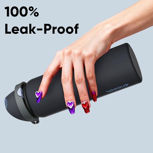 Image of ENCOOL Insulated Water Bottle with Straw Stainless Steel Water Bottle with Push Button Lid, Leak-Proof & BPA-Free, Keeps Cold for 24 Hours for Sports, Travel, Gym (32 oz, Tuna Grey-Silver)