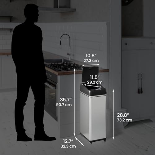 Image of iTouchless Glide 13 Gallon Pet-Proof Sensor Trash Can with Wheels and Odor Control System, Stainless Steel
