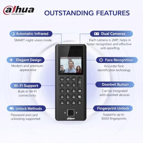 Image of Dahua ASI3204E-W Single Door Face Recognition Access Controller, 2.4 inch Display with 320x240 Resolution, 2-MP Camera Dual-Lens with IR Illumination and DWDR.