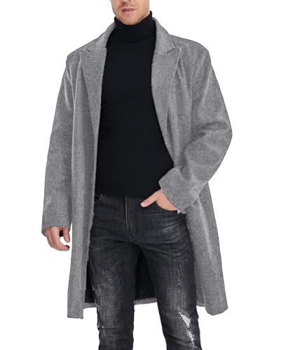 Image of SEMATOMALA Men Black Wool Blend Pea Coat Notched Collar Single Breasted Overcoat Slim Fit Trench Coat Long GY-3XL