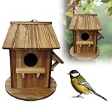 Hängendes Vogelhaus aus Holz für Garten, Dekorative Vogelbox im Freien mit Dach, Rustikales Vogelhaus Ornament für Baum Terrasse Balkon Hof, Kleiner Garten Vogelschutz