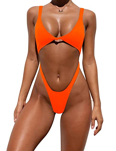 Image of Tainehs Womens Sexy One Piece Bikini Swimsuits High Cut Cheeky Swimwear Thong Bottoms Bathing Swimsuits