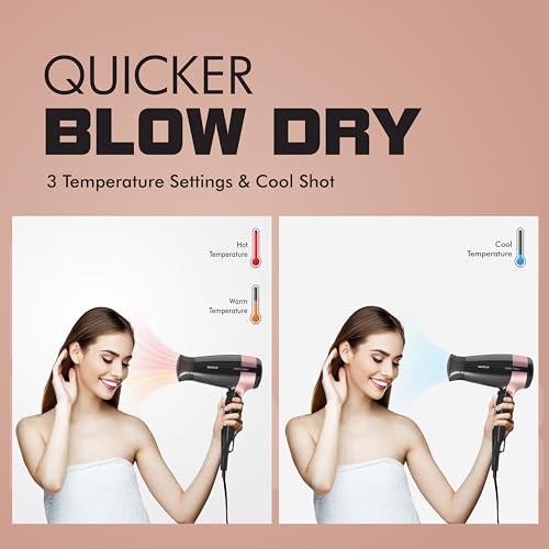 Havells 1200W Foldable Hair Dryer; 3 Heat Settings With Cool Shot (Hot/Cool/Warm),Heat Balance Technology|Cool Black|Your Perfect Blow Dry Companion For Effortless Hair Styling|Hd3161-1200 Watts view 2