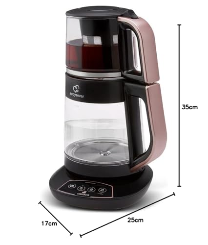 Karaca Çaysever 3-in-1 Glas-Teemaschine, Wasserkocher & Babynahrungswärmer, 1700W, Roségold, 0,8L Glasteekanne, 1,5L Wassertank, Englische Sprachfunktion, BPA-freing