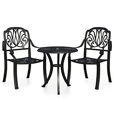 Cast Aluminum 3 Piece Bistro Set for Outdoor Patio Balcony Dining with Umbrella Hole