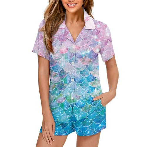 Image of Pjs Womens Short Sleeve Button Down Pajamas Set Two-Piece Nightwear with Pockets