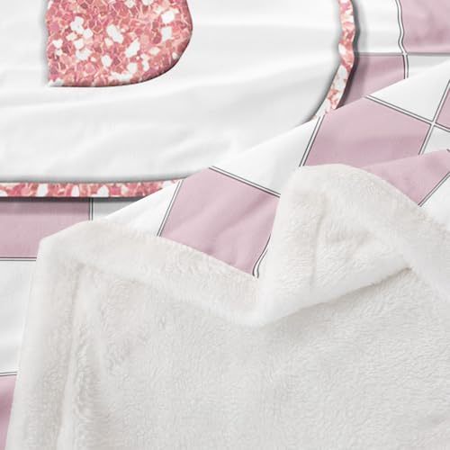 Image of Erosebridal Pink Initial B Fleece Blanket Throw 50 inchx60 inch Kawaii Plaid Checkered Sherpa Blanket Cute Personalized Monogram Fuzzy Plush Throw for Kids Girls,Fashion Grids Gingham Decor for Bed Couch