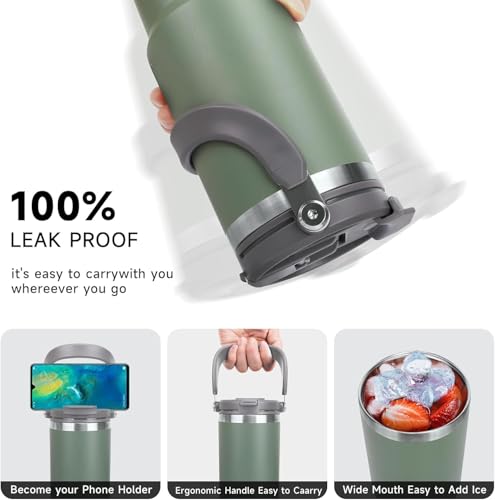 Image of Vasukie 900ML Stainless Steel Tumbler with Straw and Top Handle, Leakproof Sipper Water Bottle, Dual Flip Lid for Office, Gym, Water, Coffee, Tea and Cold Drinks (Aqua)