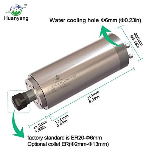 Huanyang Water Cooled Cnc Spindle Milling Motor 110V 2.2Kw 24000Rpm 400Hz Φ80Mm Er20 Collet For Engraving Machine #TOP4