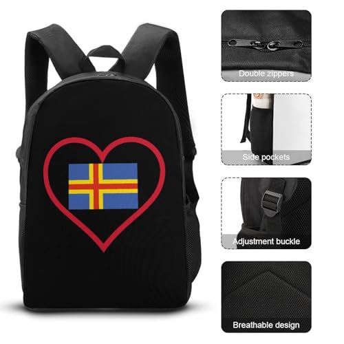 I Love Aland Island Red Heart Classic Backpack Lunch Bag Pencil Case 3 Piece Set Travel Daypack3