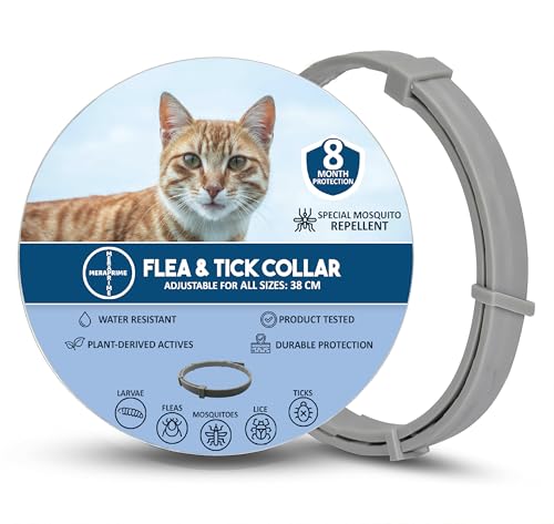 Coleira antiparasitária, gatos e cães, Desparasitante, gatos mosquitos, pulgas e carraças - Colar antiderrapante para gato, desparasitação de gato - 38 cm ajustável, 8 meses, repelente de legumes