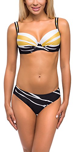 Feba Figurformender Damen Push Up Bikini D1N32L1V2RS4 (Schwarz/Weiß, Cup 85 F/Unterteil 42)