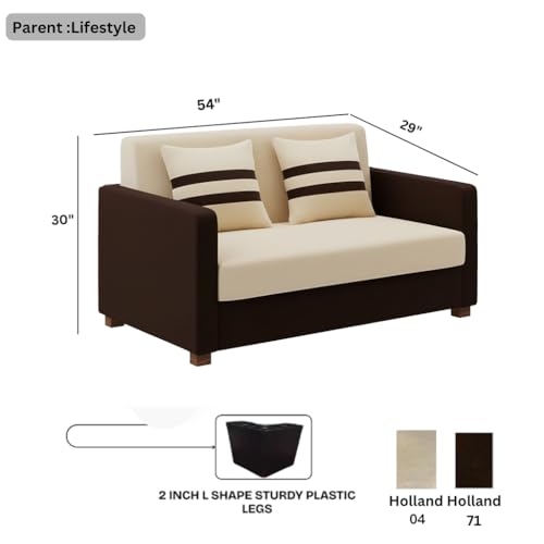 Image of FURNY Lifestylio 2 Seater Fabric Sofa Set (Cream-Dark Brown) Premium Velvet Finish | Ideal for Living Rooms, Offices