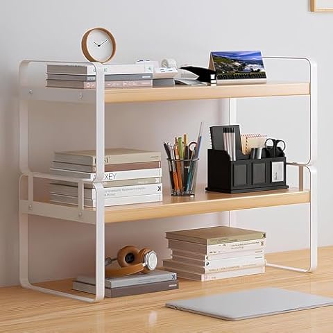 Tiertelari Desk Shelf for top of Desk, Office Desk Organizer Display Rack, Desk Storage Display Shelf, for Home, Office, Dorm(Beige,30cm) Cover