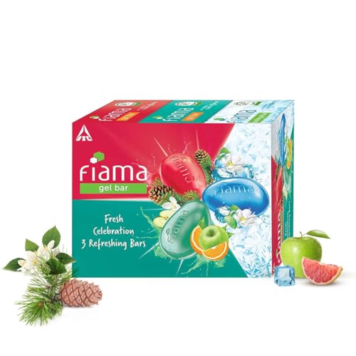 Fiama Gel Bathing Bar Fresh Celebration pack, with 3 Unique Gel Bars, with Skin Conditioners for Moisturized Skin, 375g (125g - Pack of 3), Soap for Women & Men, For All Skin Types