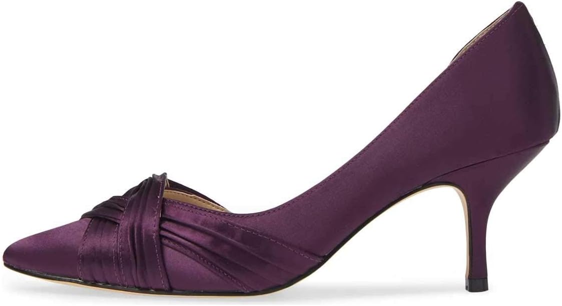 FSJ Women Low Kitten Heels Pointed Toe Slip on Pumps D'Orsay Pleated Satin Evening Party Dress Office Shoes Size 4-15 US - Image 2