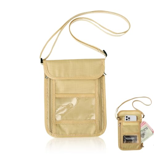HABNI Portadocumentos Viaje de Cuello Monedero con Bloqueo RFID Cartera, Portadocumentos de Cuello, Monedero Colgante Impermeable, Pasaporte Impermeable Funda Colgante Ajustable Bolsillo en el Cuello