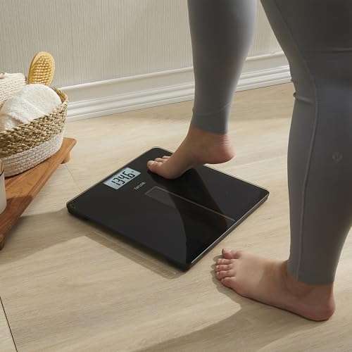 Image of Taylor Digital Bathroom Scale for Body Weight - Light Powered, No Batteries Needed, Large 11.8 x 11.8 in Black Glass Platform, 400 lb Capacity, Easy-Read 3.2 in Display
